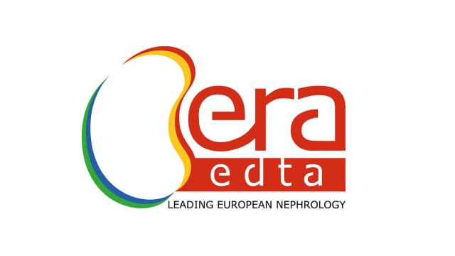 Logo of ERA-EDTA, featuring stylized colorful kidney shapes and the text "era edta" with the tagline "Leading European Nephrology" underneath.